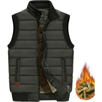 Pánský zimní kabát Zimní pánská vesta prošívaná s kožešinovou podšívkou Barva: Zelená, Velikost: 7XL