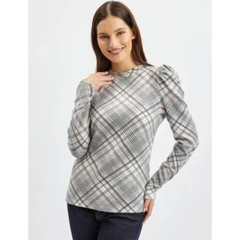 Dámské šaty Růžovo-šedý dámský károvaný svetr