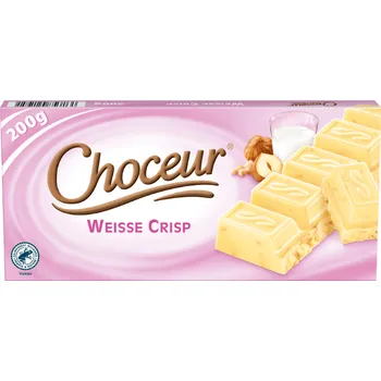 Čokoláda Choceur BÍLÁ ČOKOLÁDA s kousky lískových oříšků a rýžových lupínků 200G