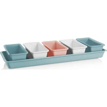 Truhlík Truhlík Mini Garden 60 cm ocelově modrý mix 5x truhlík + miska PLASTKON