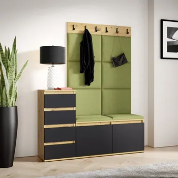 Předsíňová stěna Předsíňová stěna Emi 34 - dub/černá Barva panelů: Zelená - Trinity 12