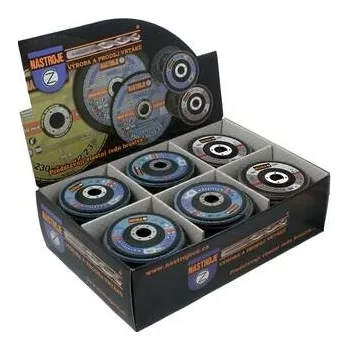 Příslušenství k brusce NÁSTROJE CZ Prodejní box velký lamelových kotoučů 115 a 125mm 40, 60, 80, 100, 120 z. corundum a zirconium celkem 400ks (20x20ks) - IM-BOX-12