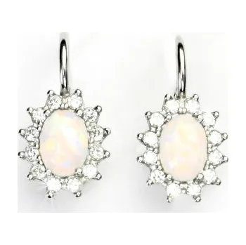 Náušnice Zlaté náušnice Kate, bílé i žluté zlato,synt. bílý opál., čiré zirkony, NK 1480