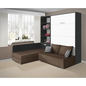 Postel Nabytekmorava Sklápěcí postel s pohovkou VS 21075, 200 x 180cm barevné kombinace: Antracit / dveře bílé, barva pohovky: Savana hnědá