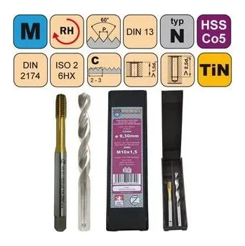 Závitořezný nástroj NÁSTROJE CZ Sada tvářecí závitník M5x0,8 6HX HSSCo5 TiN DIN 2174 s mazací drážkou +vrták CZ004-04,70 - CZZ2960-SD-M5-6HX
