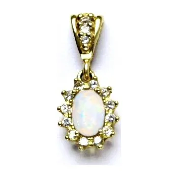 Přívěsek Zlatý přívěsek Kate, bílý syntetický opál, čiré zirkony, žluté i bílé zlato, P 1480/2 (opál 7x5 mm)