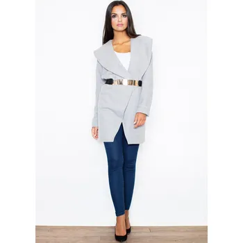 Dámský kabát Elegantní kabát dámský se zlatým páskem v pase M407 FIGL Barva: Šedá, Velikost: M