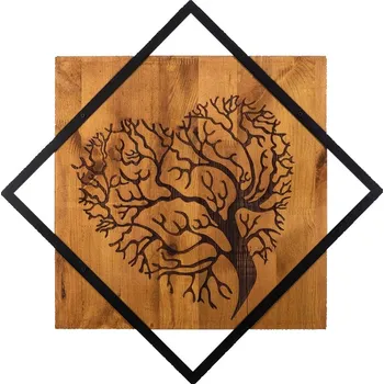 Nástěnná dřevěná dekorace TREE III hnědá/černá