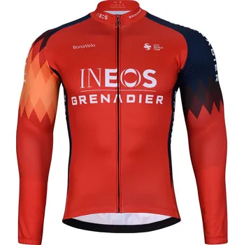 cyklistický dres BONAVELO Cyklistický dres s dlouhým rukávem zimní - INEOS 2024 WINTER - červená/modrá 4XL