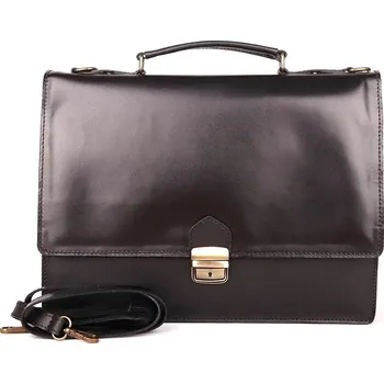 Kabelka Velká černá hladká kožená aktovka Vera Pelle no. 7003