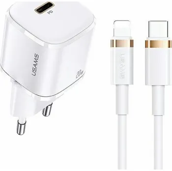 Usams nabíječka USAMS Load. síť. 1xUSB-C T36 mini 20W + USB-C-Lightning kabel bílý / bílý PD3.0 Fast Charging XFKXLOGTL02 (US-CC124 + US-SJ484)