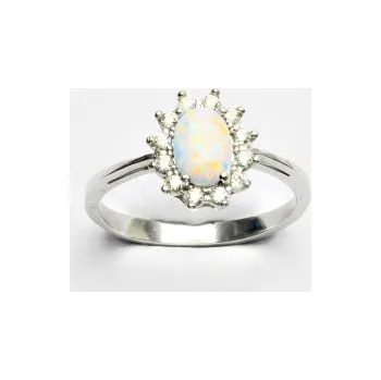 Prsten Stříbrný prsten Kate, bílý syntetický opál, čiré zirkony, T 1480