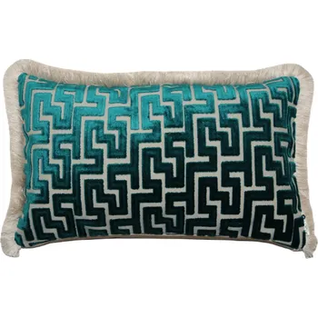 Povlak na dekorativní polštářek BOHOLOGY Petrolejově modrý sametový povlak na polštář Labyrinth 30 x 50 cm s třásněmi