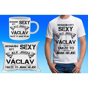Pánské tričko VÁCLAV dárkový set se jménem 122 (tričko, polštářek a hrneček se jménem )