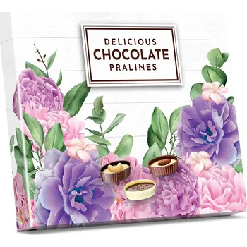 Bonboniéra Selllot, s.r.o., K Hájům 34, 155 00 Praha 5 - Vyrobeno na Ukrajině Plněné čokoládové lodičky - Růžovofialové květy 125g