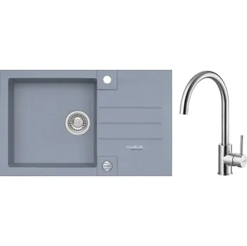 Alveus Set Rock 130 Granitový dřez s odkapem 780x480 mm + baterie Elza BRS, Steel, SETA413