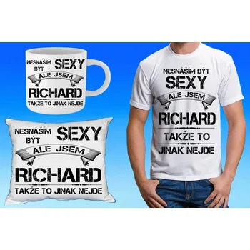 Pánské tričko RICHARD dárkový set se jménem 122 (tričko, polštářek a hrneček se jménem )