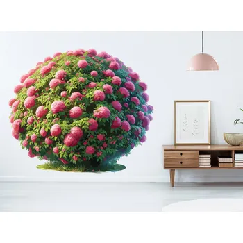 Samolepící dekorace Keř s růžovými květy samolepka na zeď arch 45 x 39 cm