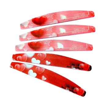 Umělé nehty Pilník na nehty Half moon red valentine 100/180 kolekce 5ks