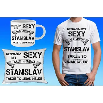Pánské tričko STANISLAV dárkový set se jménem 134 (tričko, polštářek a hrneček se jménem )