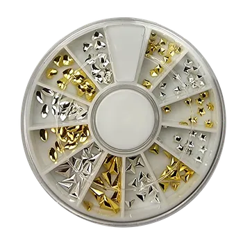 Umělé nehty Ozdoby na nehty - karusel zlato stříbrné srdíčka, trojúhelníky