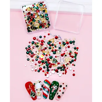 Zdobení nehtů - Kamínky + kovové ozdoby vánoční kolekce