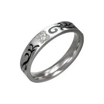 Prsten Ocelový prsten se zdobením a zirkonem