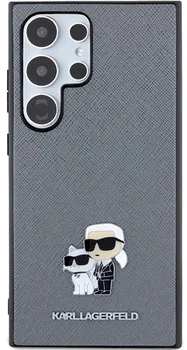 Pouzdro na mobilní telefon Karl Lagerfeld Hardcase Saffiano Karl & Choupette Metal Pin pro Samsung Galaxy S24 ultra šedé