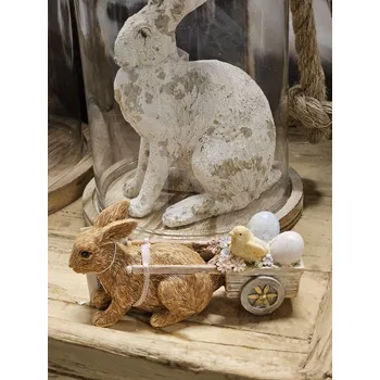 Bytová dekorace Dekorace socha králík s vozíčkem s vajíčky a kuřátkem - 15*5*7 cm