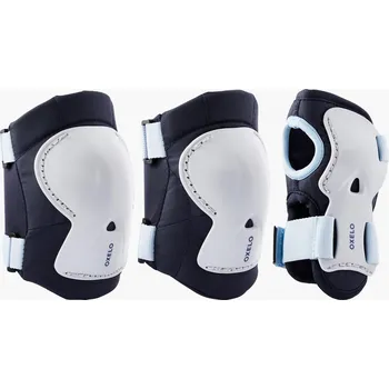 Sada chráničů OXELO Sada 3 párů dětských chráničů na brusle/koloběžku/skate Play XS MODRÁ|ŠEDÁ