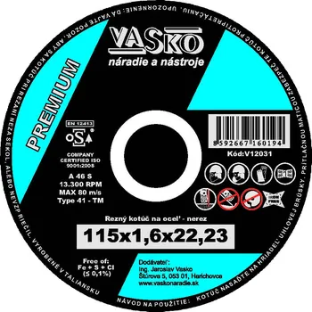 Řezný kotouč Řezný kotouč na kov a nerez 115 x 1,6 x 22,2 PREMIUM