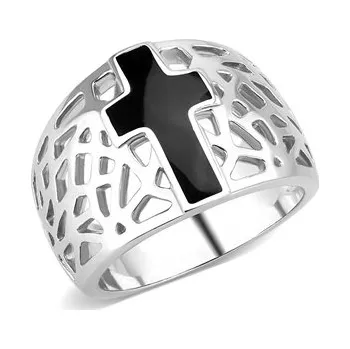 Prsten AL-0114-52 Ocelový prsten s černým řížem