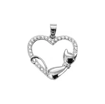 Přívěsek ZB81359 Stříbrný přívěšek srdíčko s kočkou