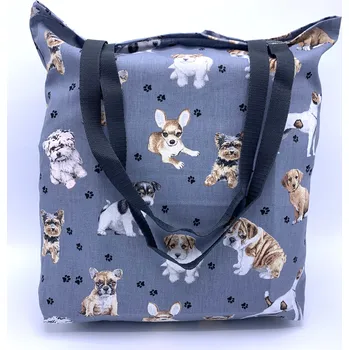 Nákupní taška BAVLNĚNÁ ŠEDÁ TAŠKA PEJSCI A TLAPKY (Nákupní taška s pejsky, pejsek, psi)
