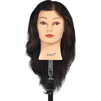 Cvičná hlava s přírodními vlasy Sibel Mei-Ling - tmavě hnědá, 35-45 cm (P005014) + dárek zdarma