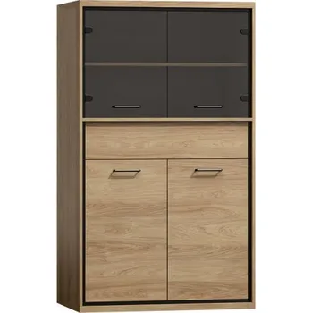 Obývací stěna Nízká vitrína Antonio AT05, Osvětlení: bez osvětlení, Barva: hikora přírodní MIRJAN 5903211002564