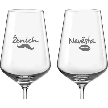 Sklenice Svatební skleničky na víno Ženich a Nevěsta s datem svatby na dýnku, 2 ks (Do poznámky v nákupním košíku napište datum svatby)