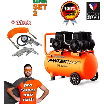 Kompresor PANTERMAX®AirFlow® 56 SILENT SET2 bezolejový tichý kompresor + 3-dílná pneu sada