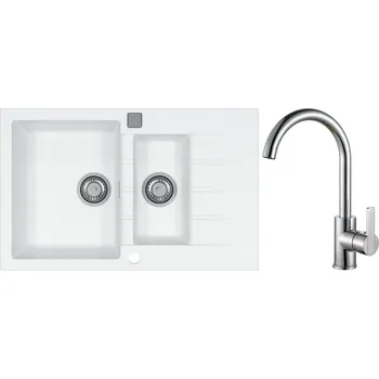 Granitový dřez Alveus Set Cadit 70 Granitový dřez s vaničkou a odkapem 790x500 mm + baterie Tonia chrom, bílá, SETA22079