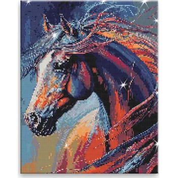 Diamantové malování Diamantové malování - Kůň v barvách 02 - 40x50 cm, plátno vypnuté na rám - CZ výroba