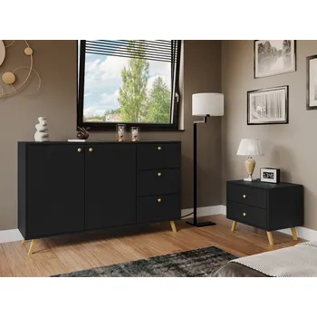 Ložnice Komoda 2D3S + noční stolek Astrodon, Barva: černá MIRJAN 5903211311390