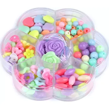 Sada plastových korálků s pruženkou v boxu - pastel