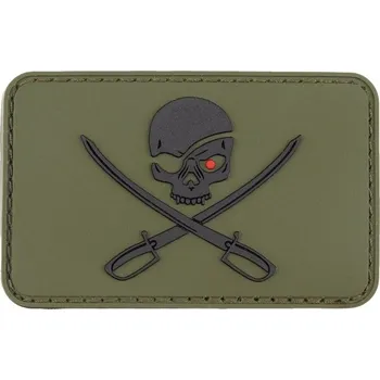 MFH 3D nášivka na suchý zips lebka s mečem, olivová