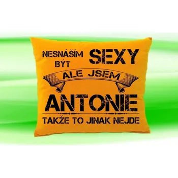Dekorativní polštářek Polštář se jménem ANTONIE Medový (polštářek nesnáším být sexy ale jsem ???)