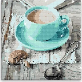 Diamantové malování Diamantové malování - Modrý šálek - 80x80 cm, bez dřevěného rámu - CZ výroba