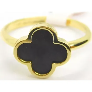 Prsten Klenoty Budín Dámský zlatý prsten ze žlutého zlata s černým smaltem čtyřlístek pro štěstí 585/2,03gr vel. 54 HK1143 (Klenoty Budín Dámský zlatý prsten ze žlutého zlata s černým smaltem čtyřlístek pro štěstí 585/2,03gr vel. 54 HK1143)