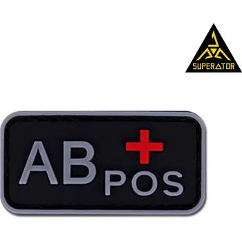 Nášivka SUPERATOR Nášivka krevní skupiny PVC 3D na suchý zip Velcro – 5×2,5 cm (A+, A−, B+, B−, AB+, AB−, 0+, 0−) krevní skupina: AB+ | skladem v ČR | rychlé odeslání | odolné vůči vodě | EDC a IFAK |