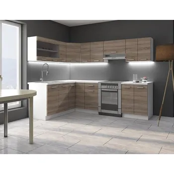 Kuchyně Marina II, Barva: Bíla / Sonoma trufel, Osvětlení: osvětlení LED - bílé, Dřez: ne, Příborník: ano MIRJAN 5903211119699