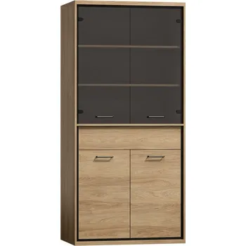 Obývací stěna Vysoká vitrína Antonio AT03, Osvětlení: bez osvětlení, Barva: hikora přírodní MIRJAN 5903211002526