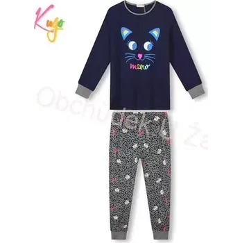 Dívčí pyžamo DÍVČÍ PYŽAMO tm.modrá/šedá Kugo MP1765 (Dívčí bavlněné pyžamo)